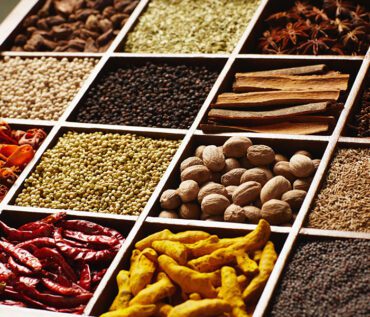 Spices on shelves