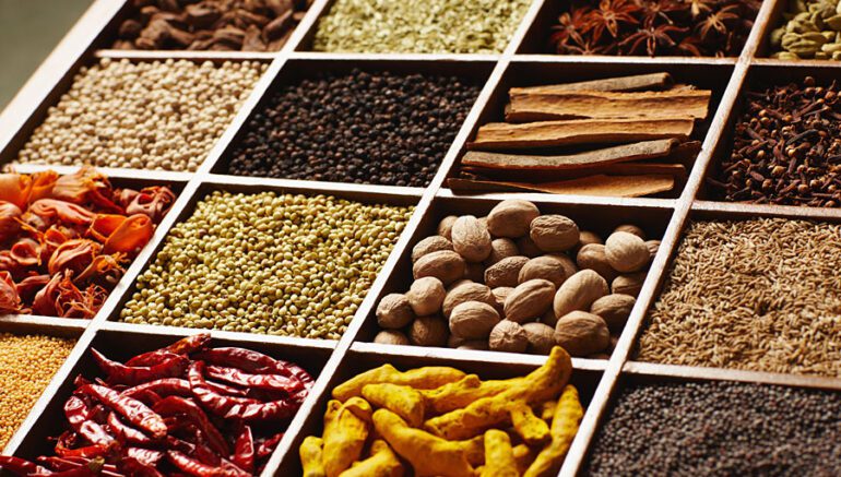 Spices on shelves